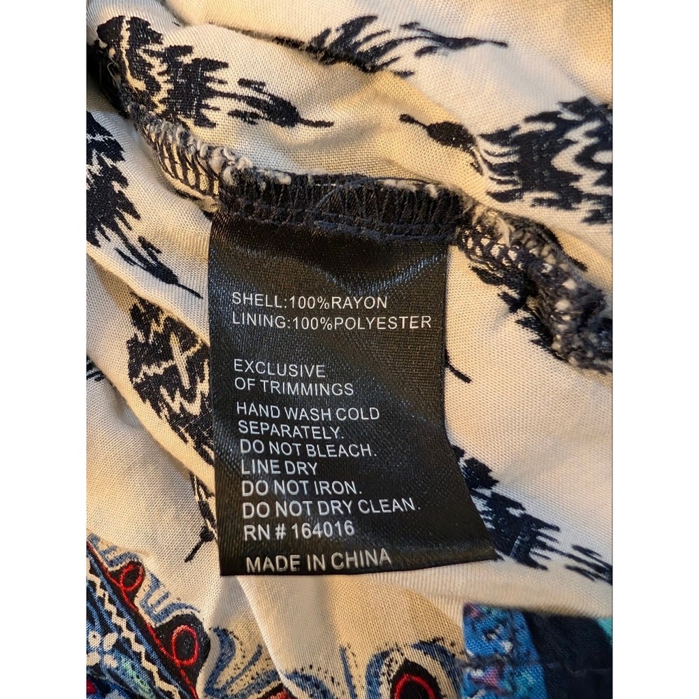 Caleasa Navy Blue Embroidered V-Neck Ikat Floral Boho Tunic Top Large - Picture 14 of 16